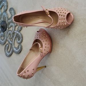 Pour La Victoire Blush Heels with Gold Studs